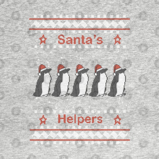 Santas Helpers Knitted Penguins Christmas Sweaters by ellenhenryart